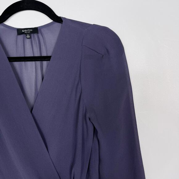 Aritzia Babaton XSmall XS Purple Silk Cinch Waist V Neck 3/4 Sleeve Blouse Top - Picture 3 of 9